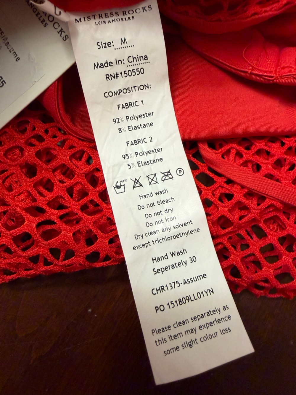 Mistress Rocks "Assume" Red Mesh fishnets cut-Out edgy Bodysuit Medium - Picture 7 of 10